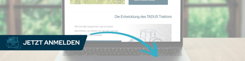Zu sehen ist ein aufgeklappter Laptop mit der Webseite von TADUS GmbH und ein Pfeil der auf die Anmeldung zeigt