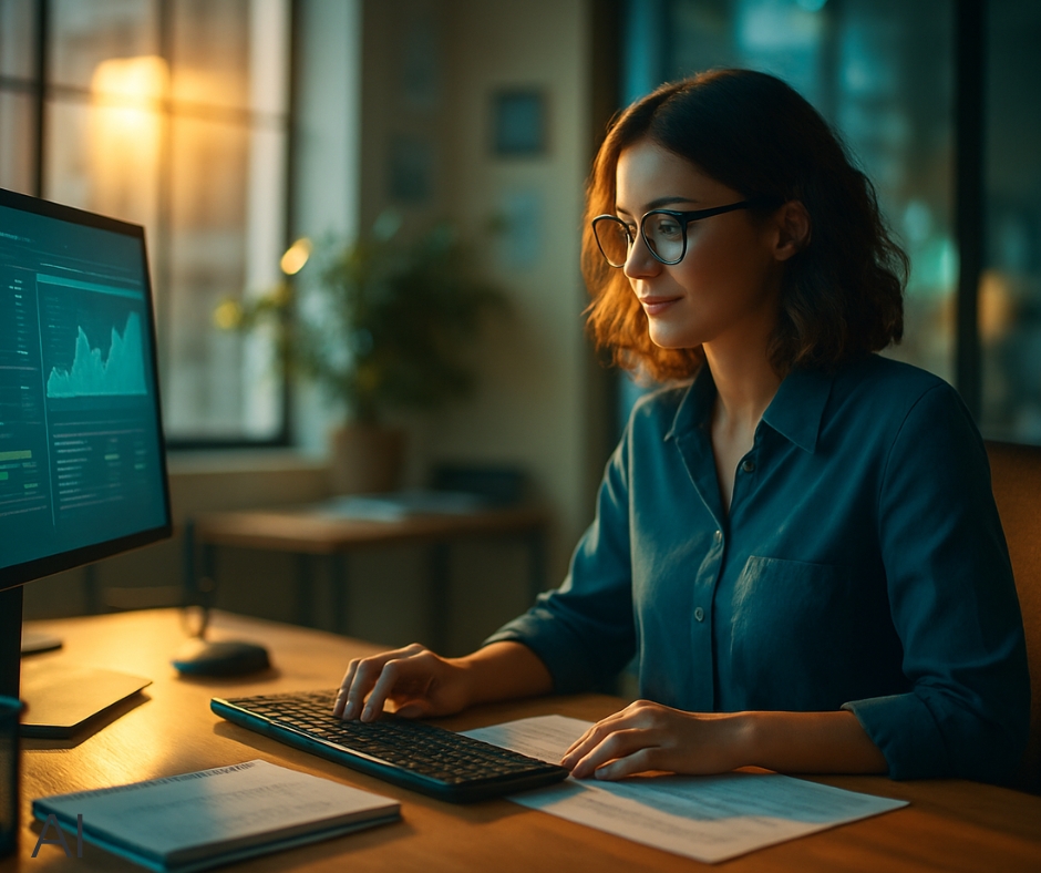 AI-generiertes Bild einer Person im Backoffice. Dient nur zur Veranschaulichung.